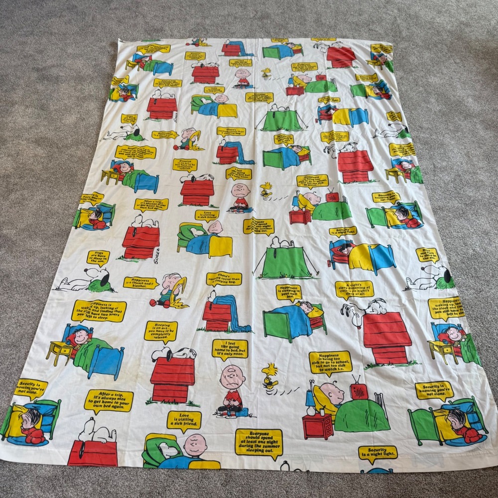 Vintage 1971 Peanuts Snoopy Charlie Brown Twin Flat Sheet JCPenney Muslin White